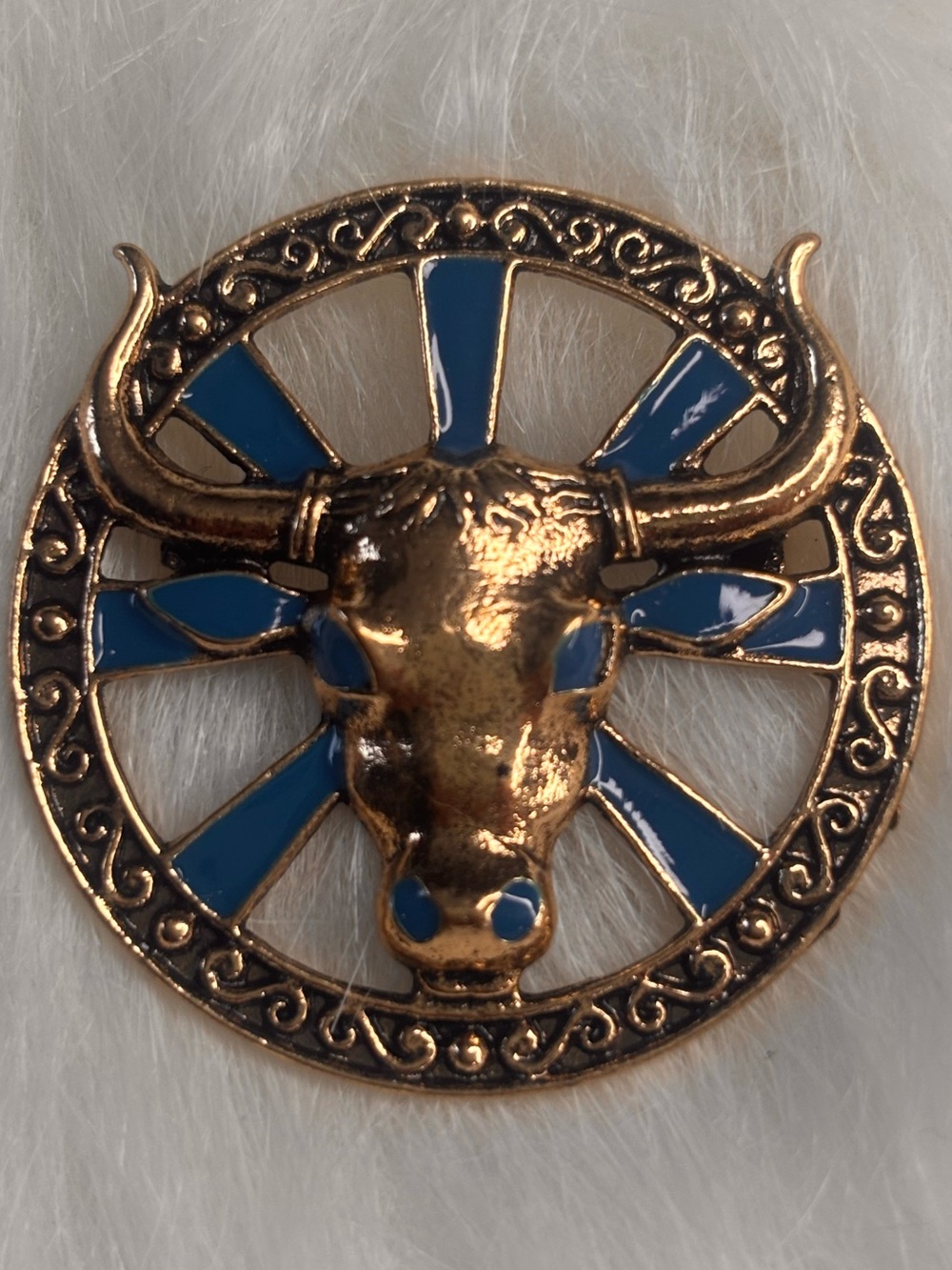 Western Longhorn Blue Enamel Brooch